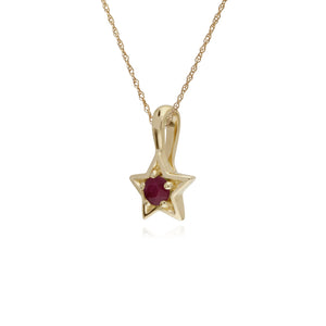 Classic Single Stone Round Ruby Star Pendant in 9ct Yellow Gold