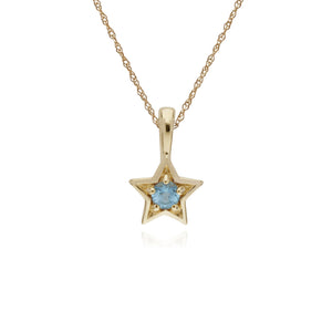 Classic Single Stone Round Blue Topaz Star Pendant in 9ct Yellow Gold