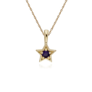 Classic Single Stone Round Amethyst Star Pendant in 9ct Yellow Gold
