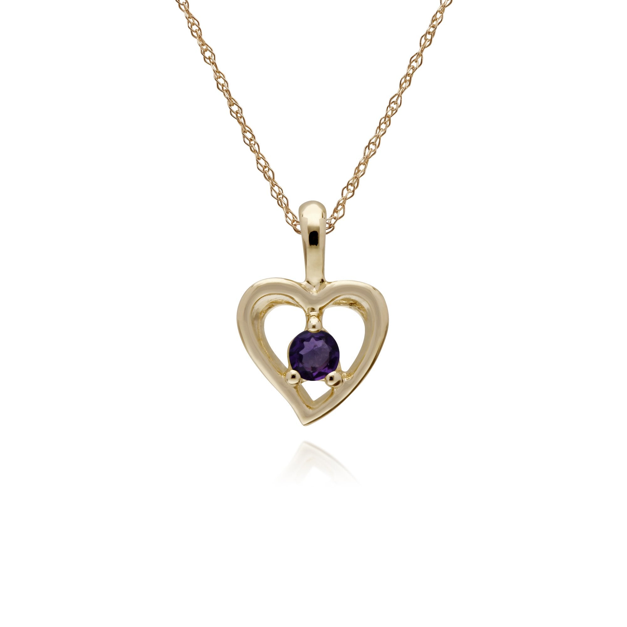 Classic Single Stone Round Amethyst Open Love Heart Pendant in 9ct Yellow Gold