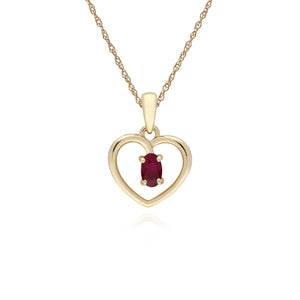 Classic Style Oval Ruby Love Heart Shaped Pendant in 9ct Yellow Gold