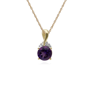 Classic Round Amethyst & Diamond Twisted Bale Pendant in 9ct Yellow Gold