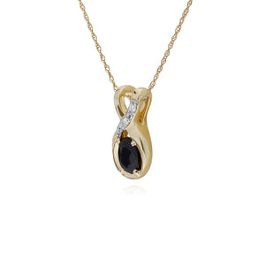 Classic Oval Sapphire & Diamond Twisted Bale Pendant in 9ct Yellow Gold