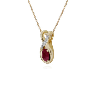 Classic Oval Ruby & Diamond Twisted Bale Pendant in 9ct Yellow Gold