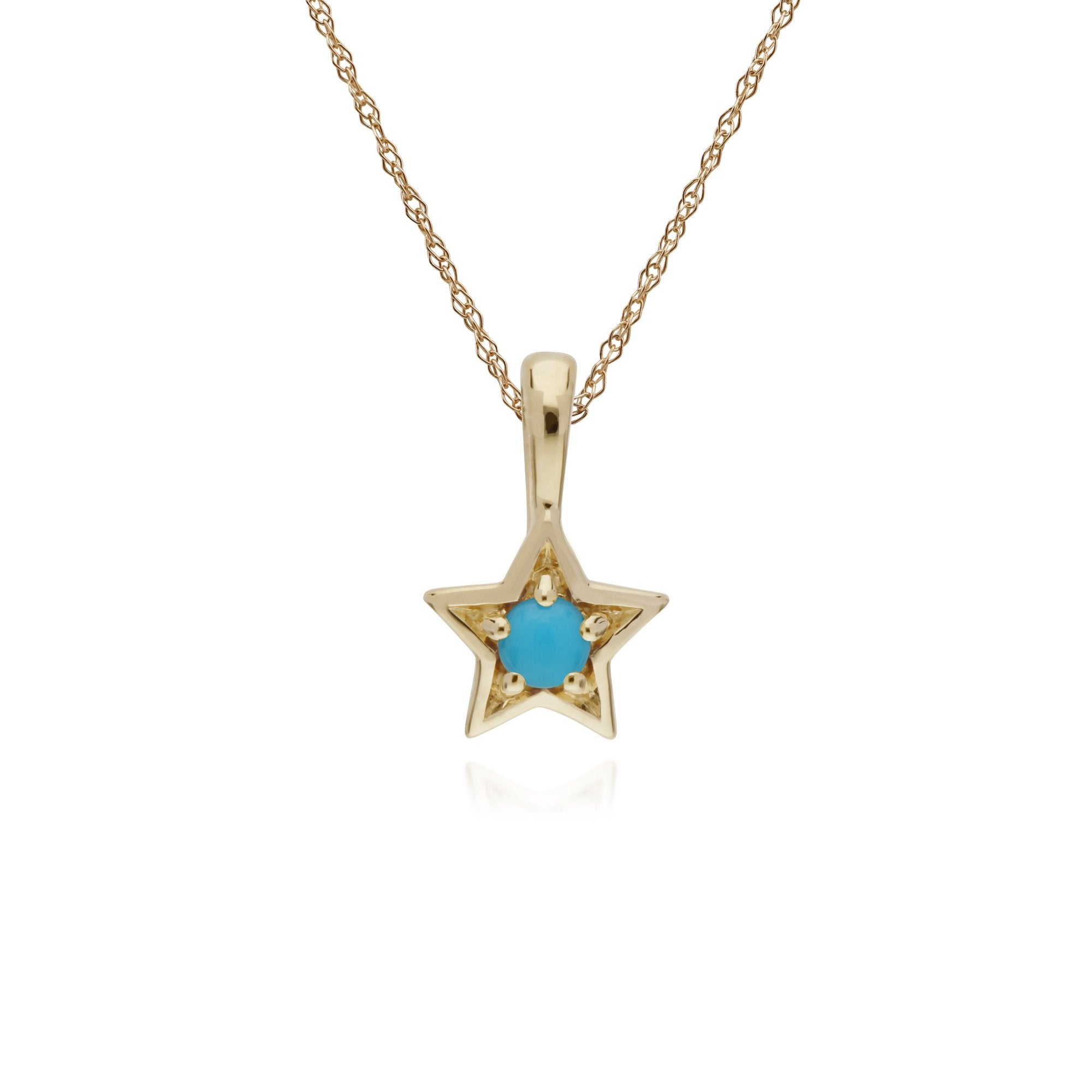 Classic Single Stone Round Turquoise Star Pendant in 9ct Yellow Gold