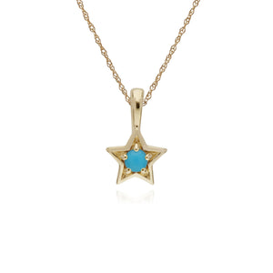 Classic Single Stone Round Turquoise Star Pendant in 9ct Yellow Gold