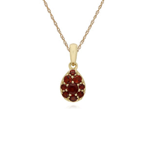 Cluster Round Garnet Pear Shaped Pendant & Chain in 9ct Yellow Gold