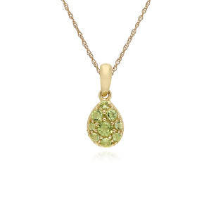 Cluster Round Peridot Pear Shaped Pendant & Chain in 9ct Yellow Gold