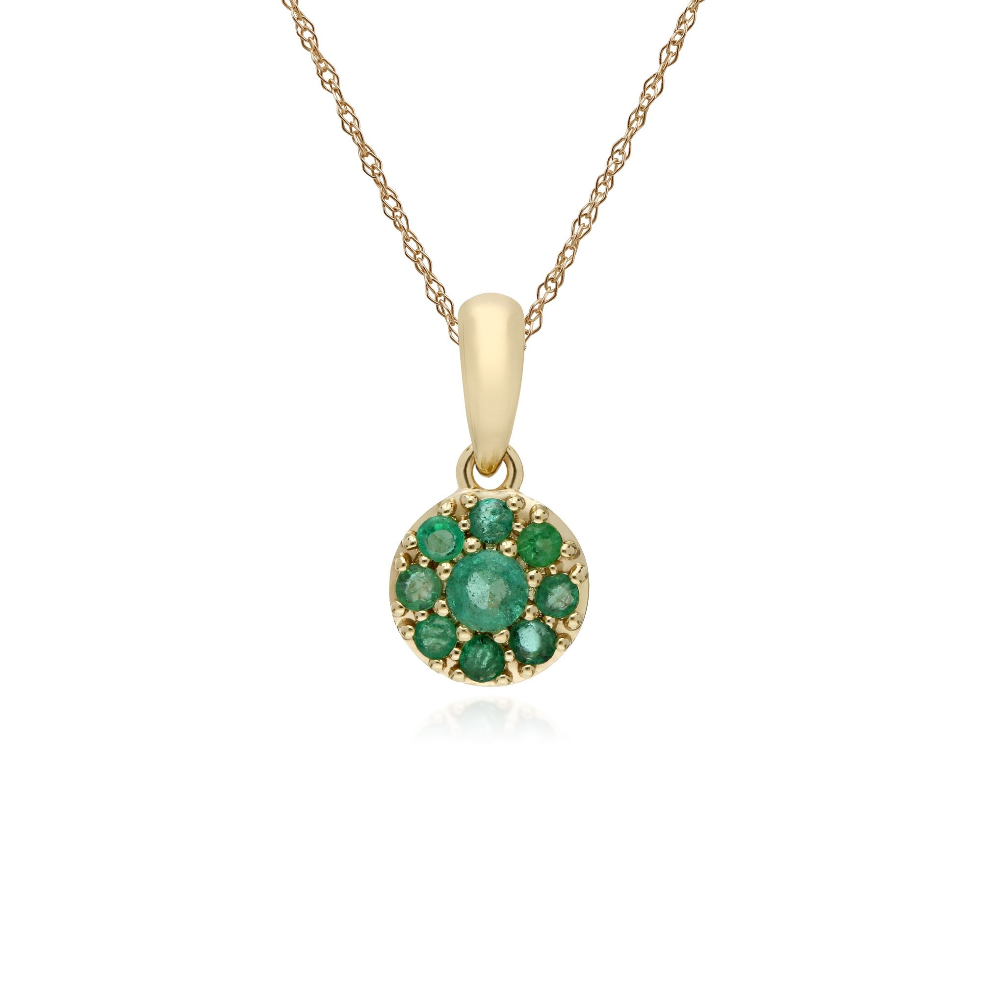 Cluster Round Emerald Classic Pendant and Chain in 9ct Yellow Gold