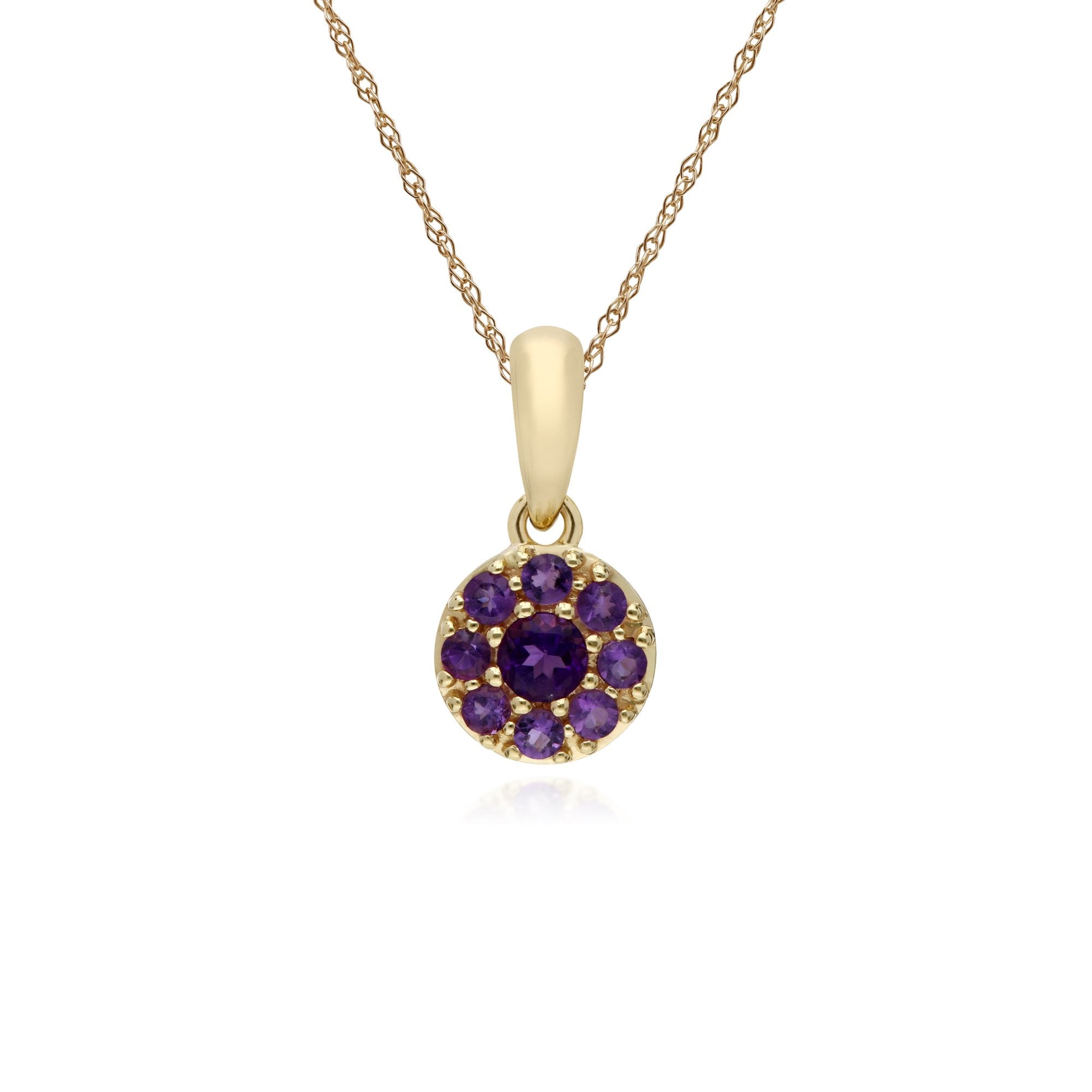 Cluster Round Amethyst Classic Pendant and Chain in 9ct Yellow Gold