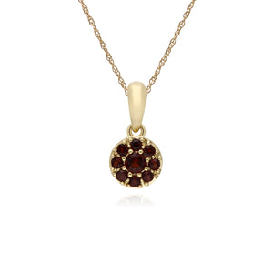 Cluster Round Garnet Classic Pendant and Chain in 9ct Yellow Gold
