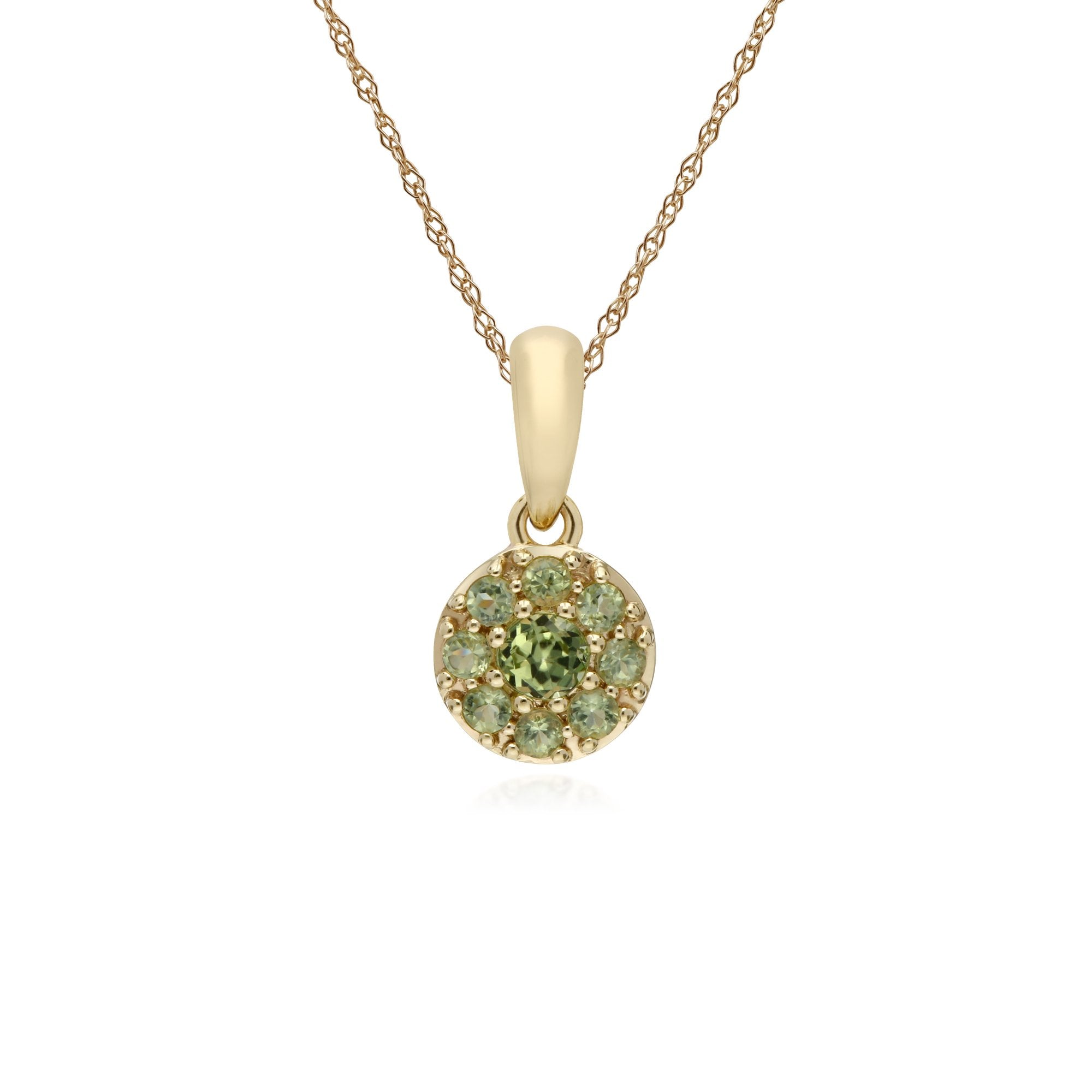 Cluster Round Peridot Classic Pendant and Chain in 9ct Yellow Gold