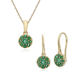 Classic Emerald Cluster Drop Earrings & Pendant Set Image 1