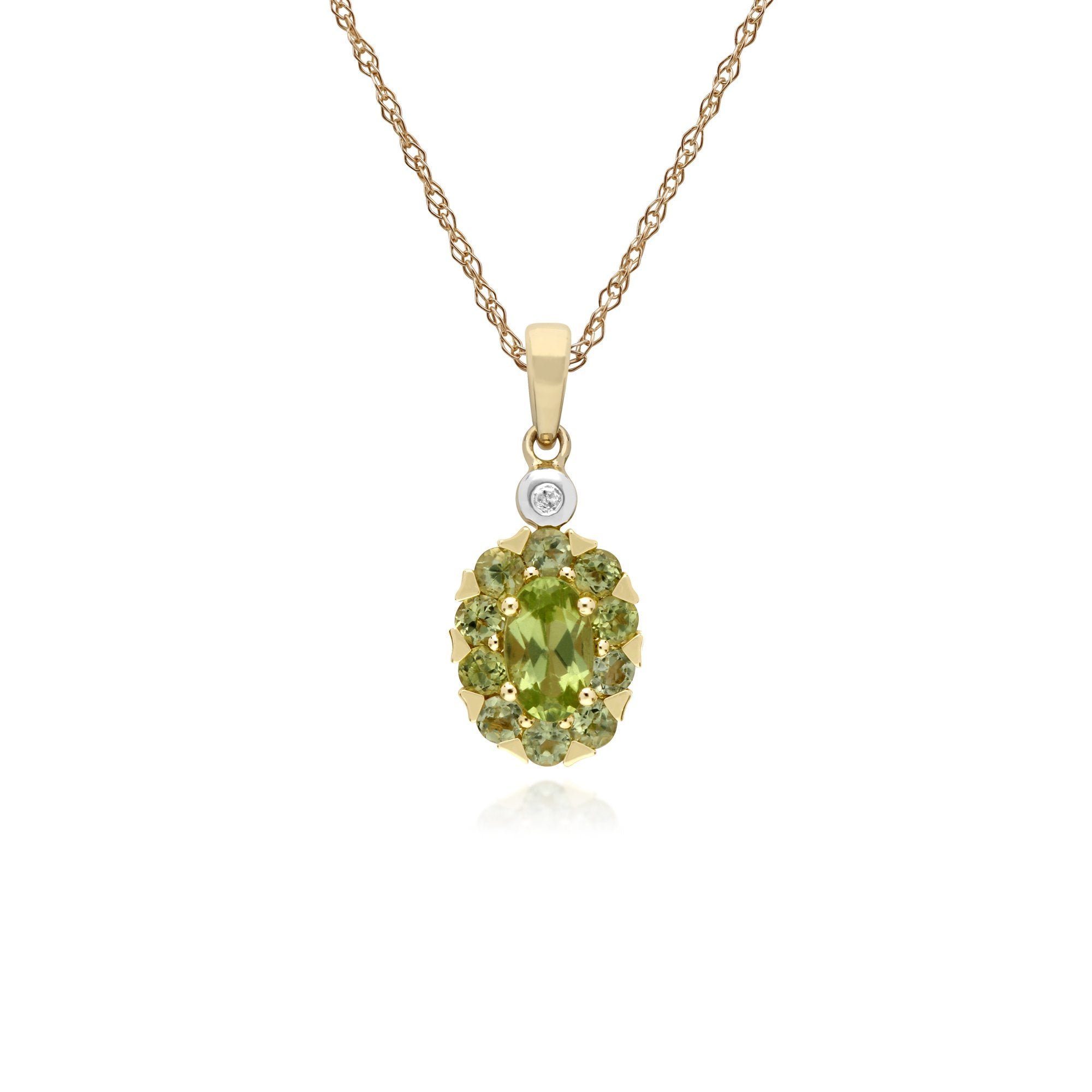 Cluster Round Peridot & Diamond Oval Pendant in 9ct Yellow Gold
