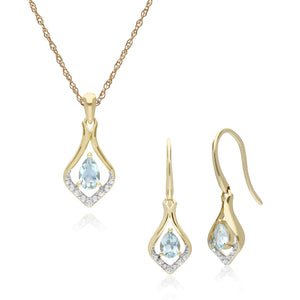 Classic Aquamarine & Diamond Leaf Drop Earrings & Pendant Set Image 1