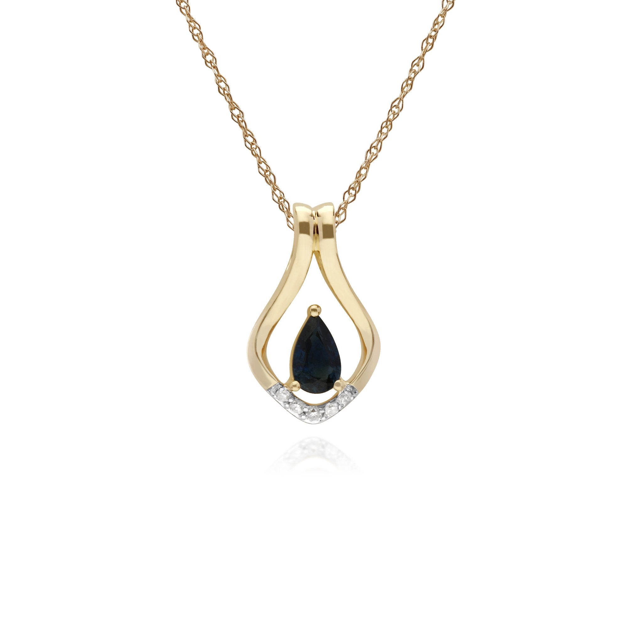 Sapphire & Five Diamond Leaf Halo Pendant Necklace
