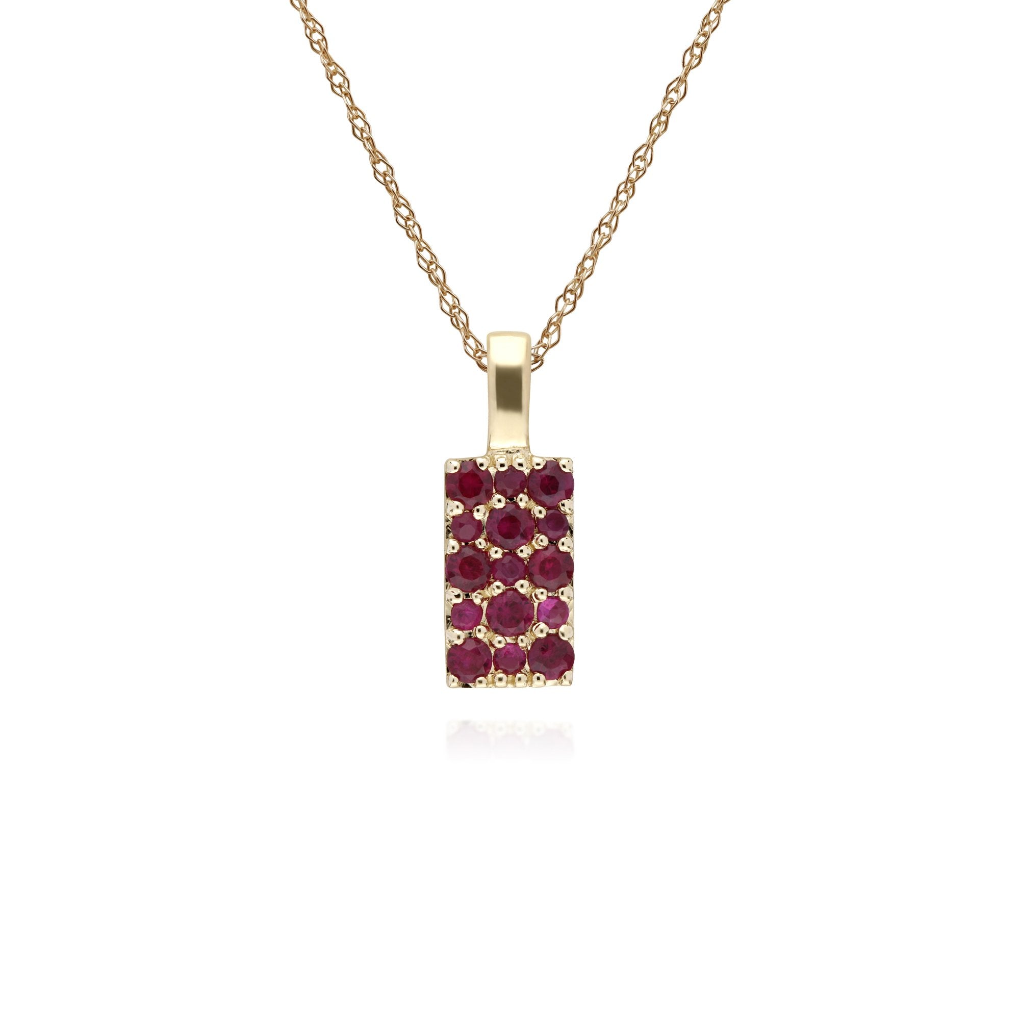 Classic Style Ruby Cluster Pendant & Chain in 9ct Yellow Gold