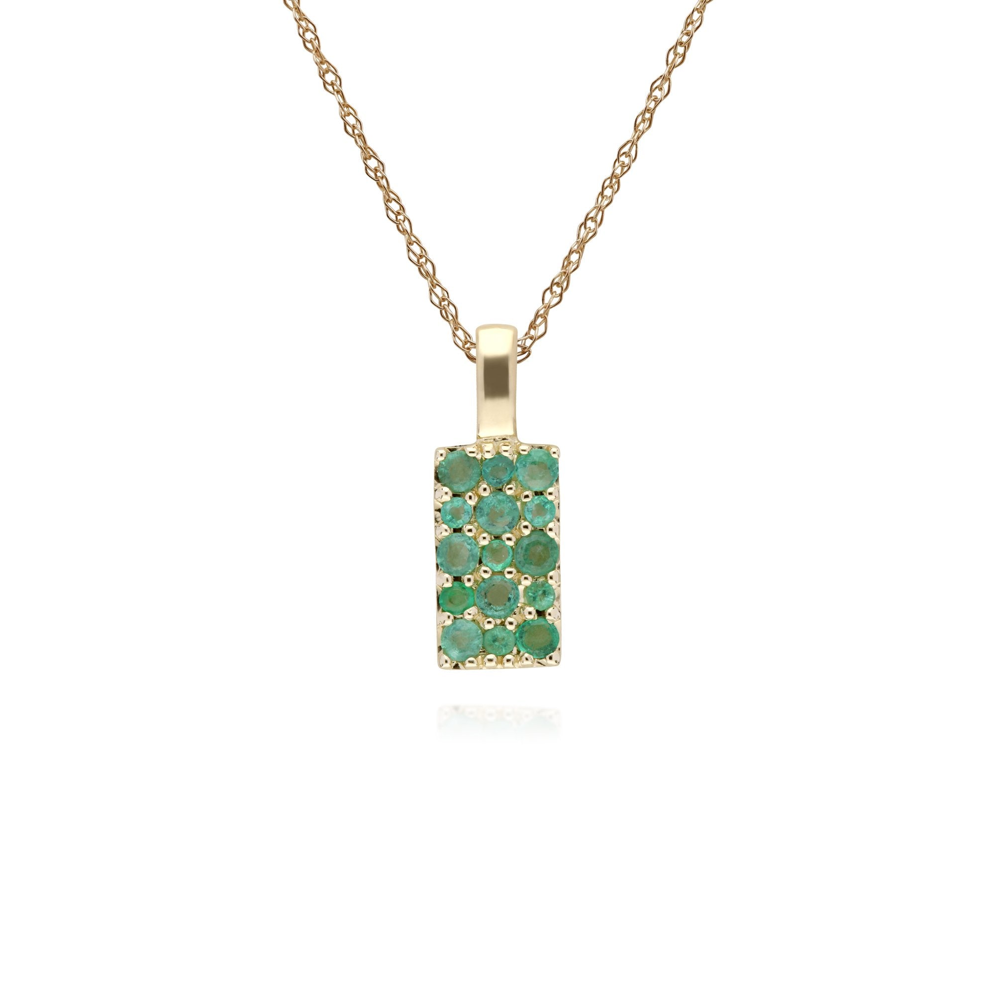 Classic Style Emerald Cluster Pendant & Chain in 9ct Yellow Gold
