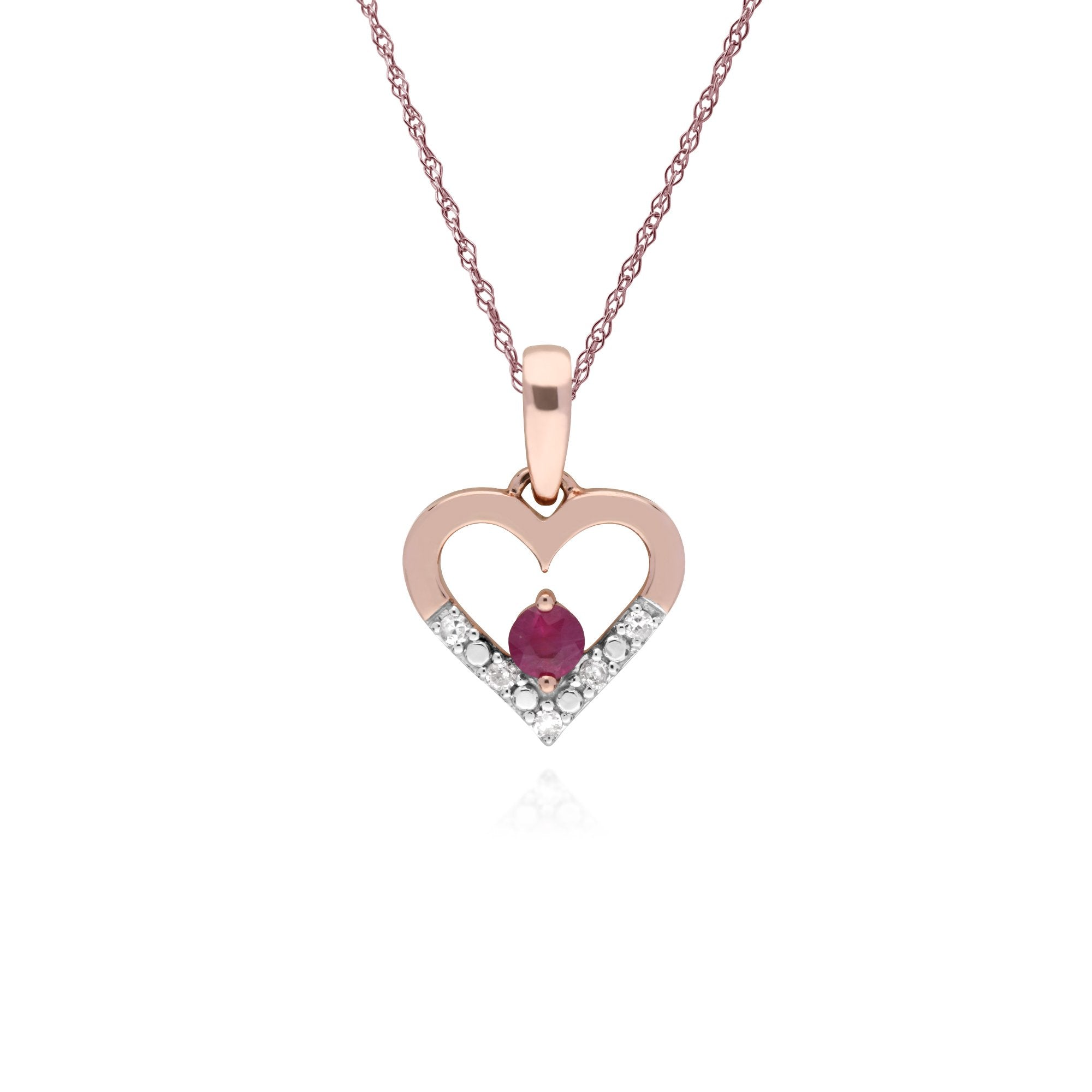 Classic Round Ruby & Diamond Love Heart Shaped Pendant in 9ct Yellow Gold