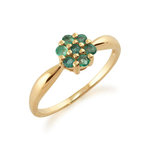 Floral Round Emerald Cluster Ring in 9ct Yellow Gold