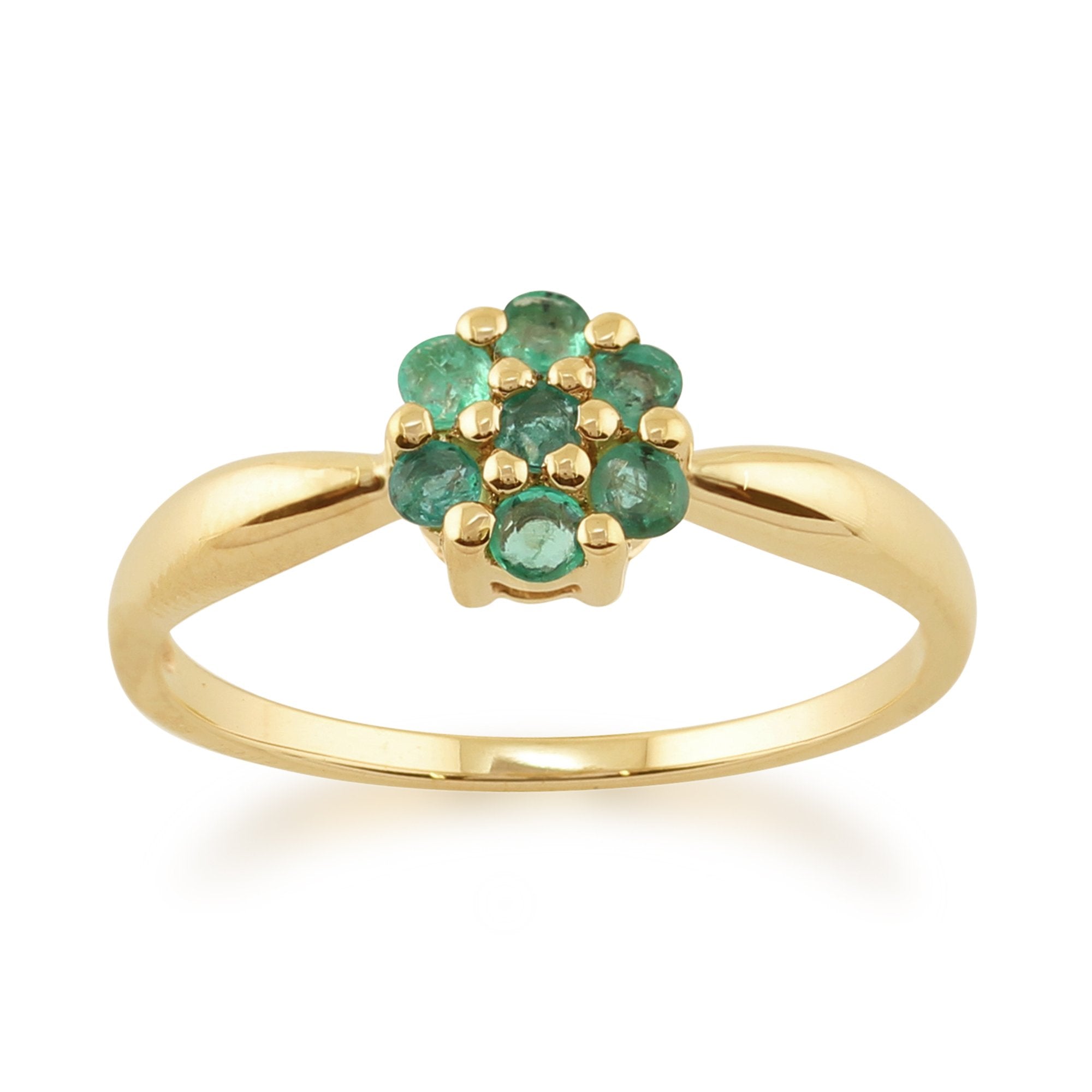 Floral Round Emerald Cluster Ring in 9ct Yellow Gold