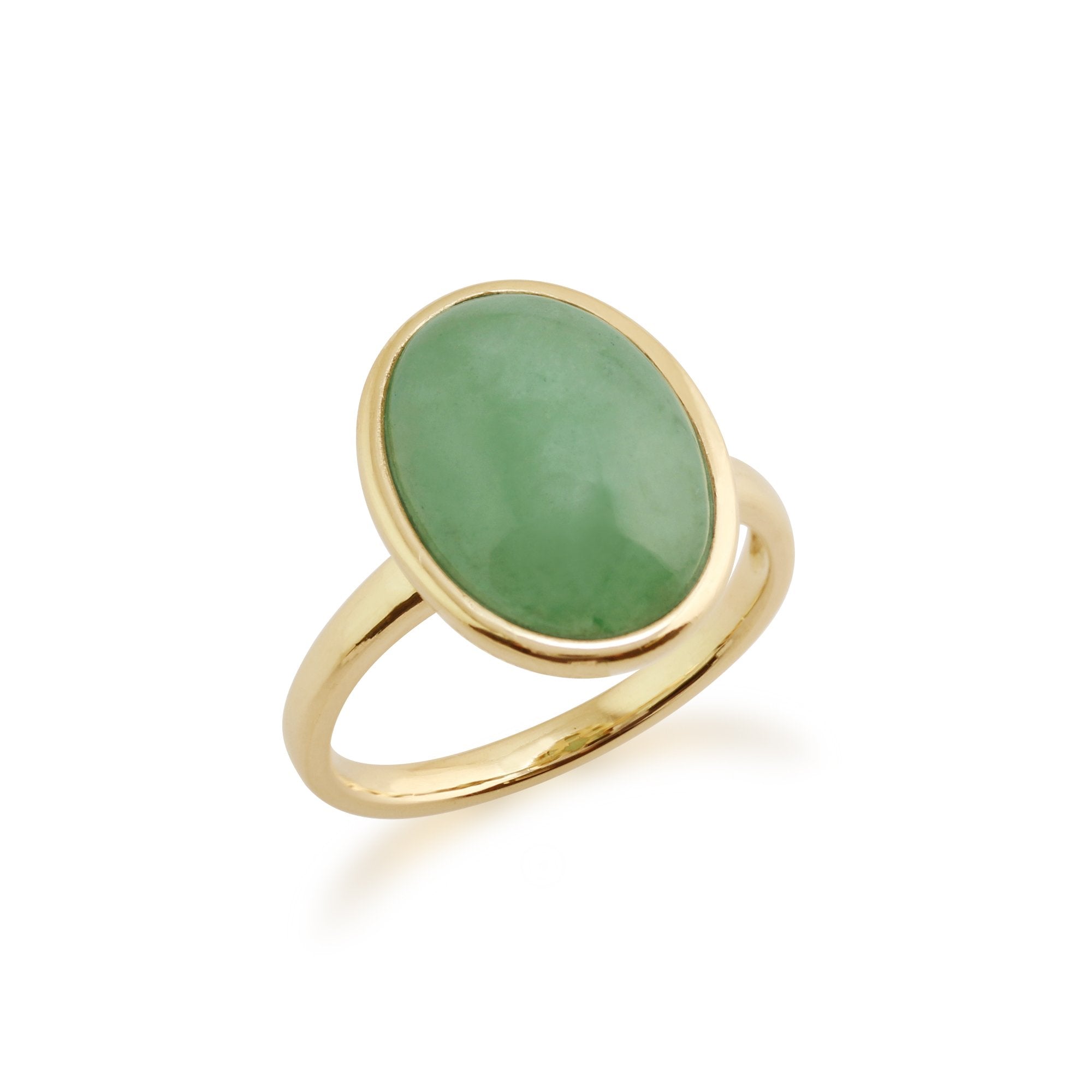 Classic Oval Dyed Green Jade Bezel Stud Earrings & Cocktail Ring Set in 9ct Yellow Gold