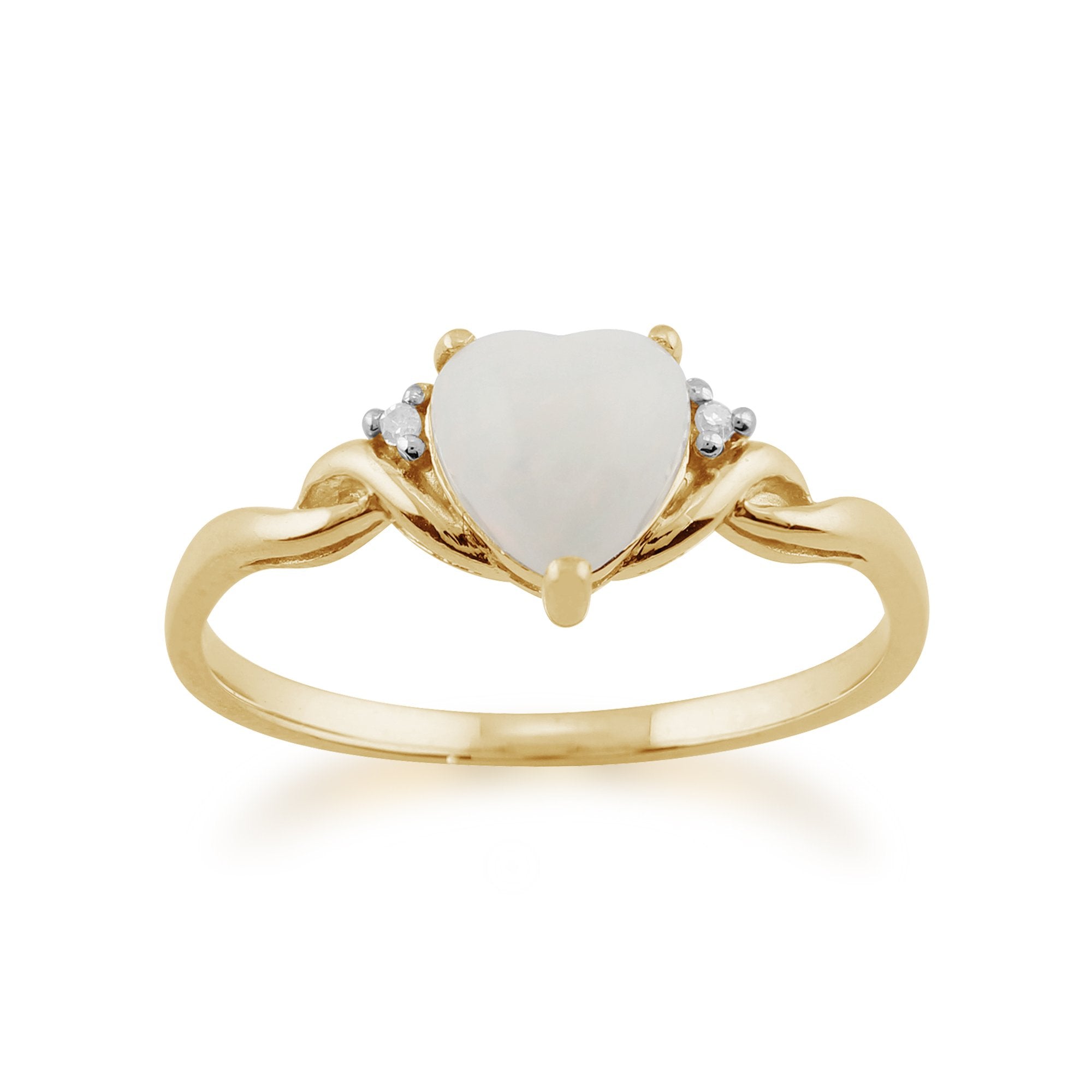 Classic Opal & Diamonds Heart Ring in 9ct Yellow Gold