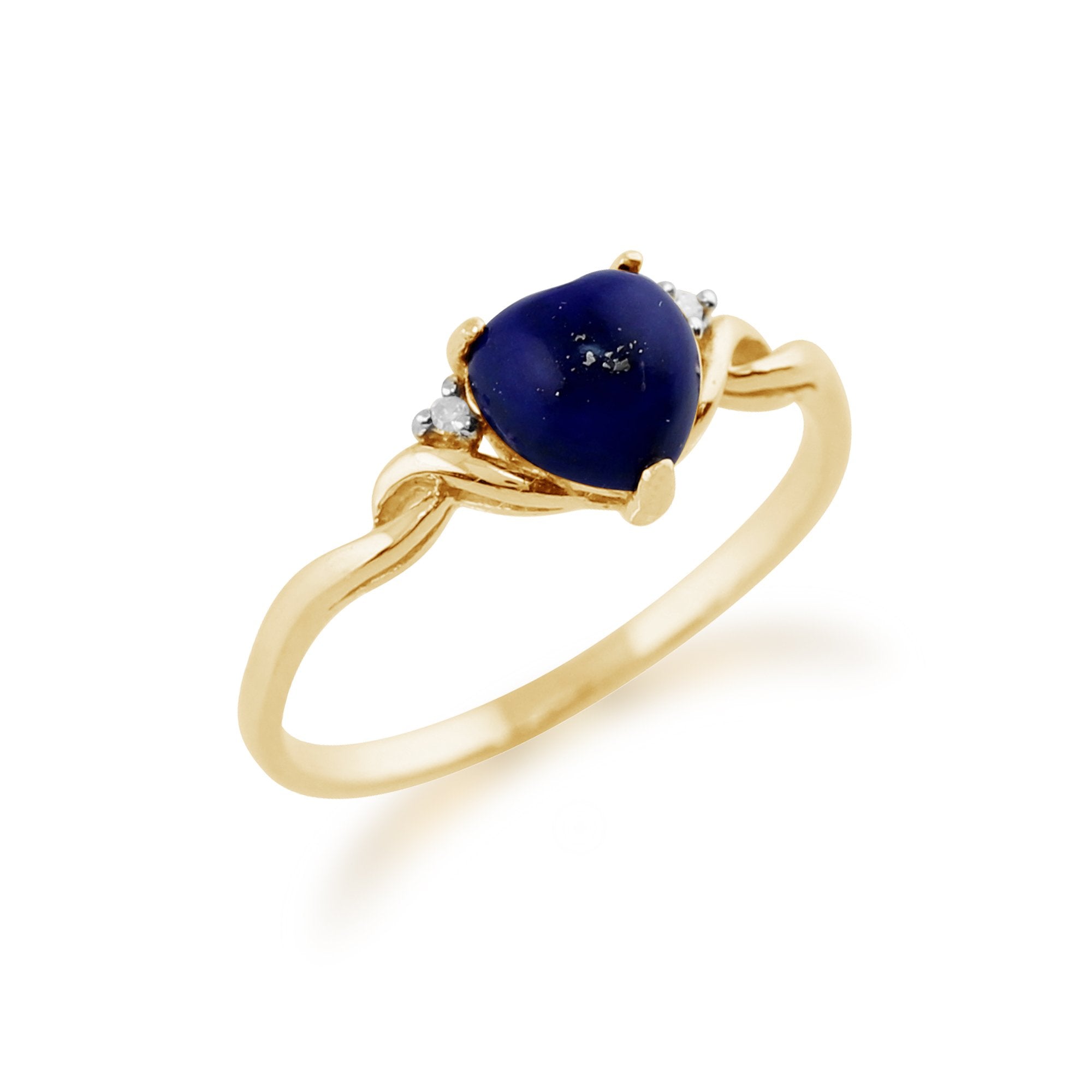 Classic Lapis Lazuli & Diamond Heart Ring in 9ct Yellow Gold