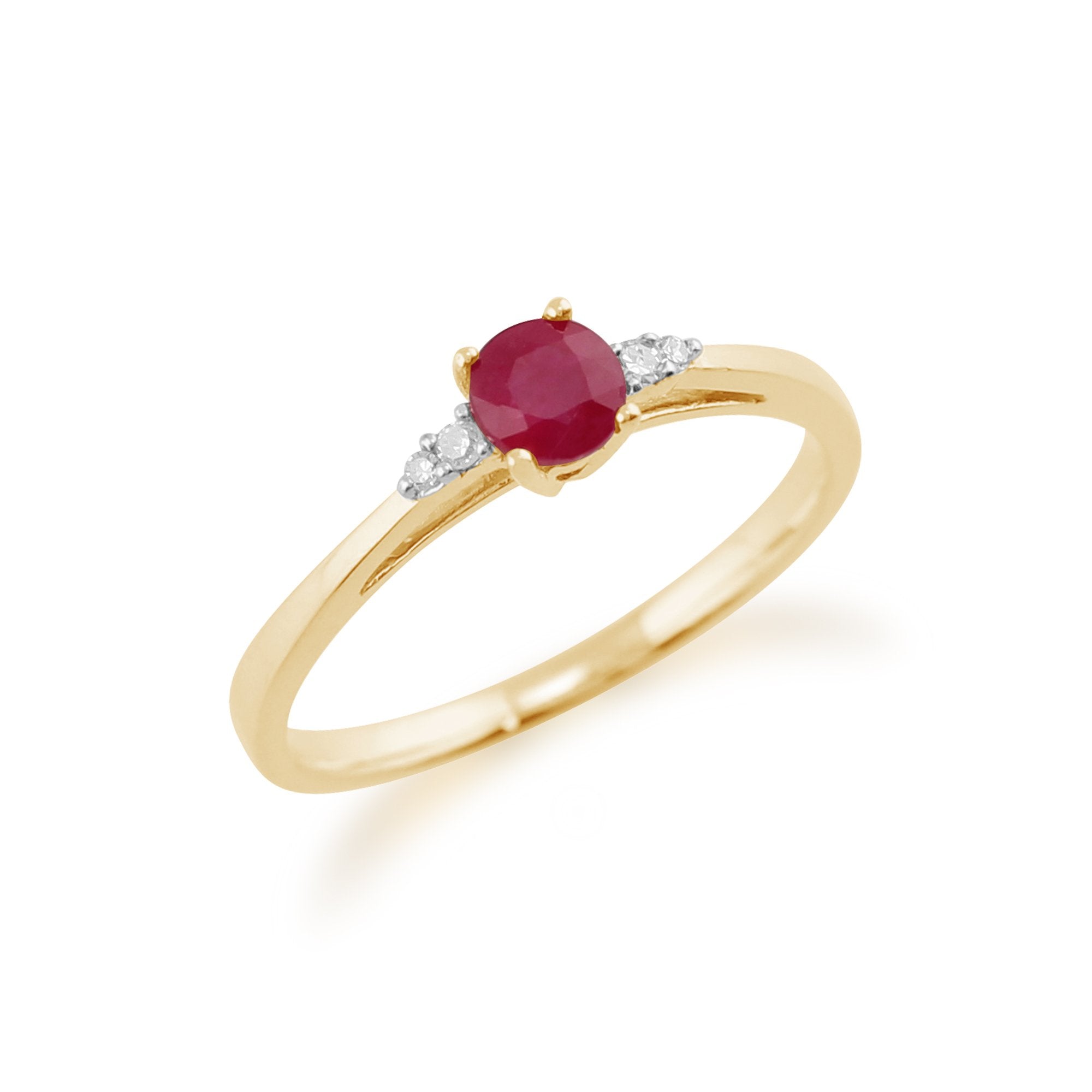 Classic Round Ruby & Diamond Ring in 9ct Yellow Gold