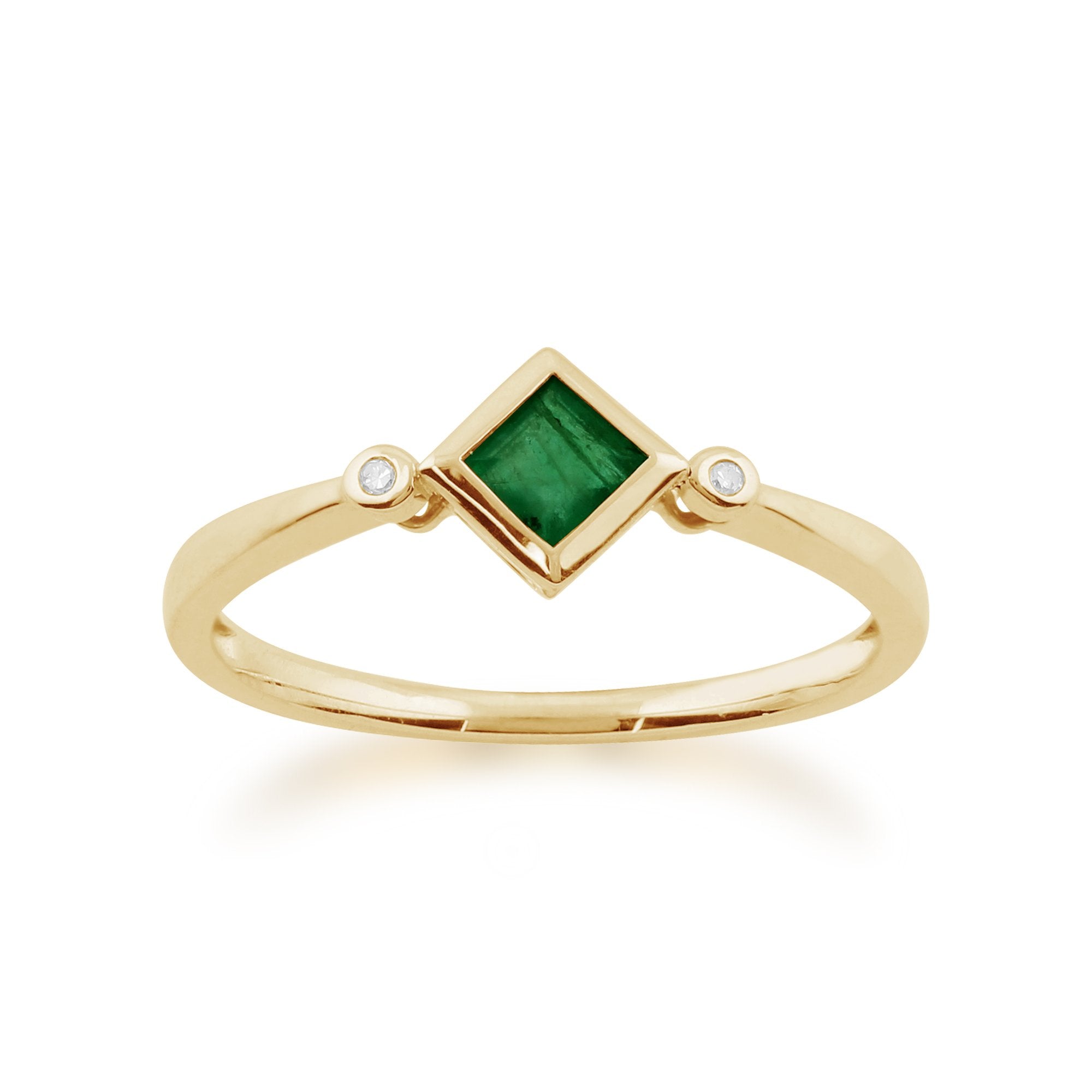 Geometric Square Emerald & Diamond Ring in 9ct Yellow Gold 