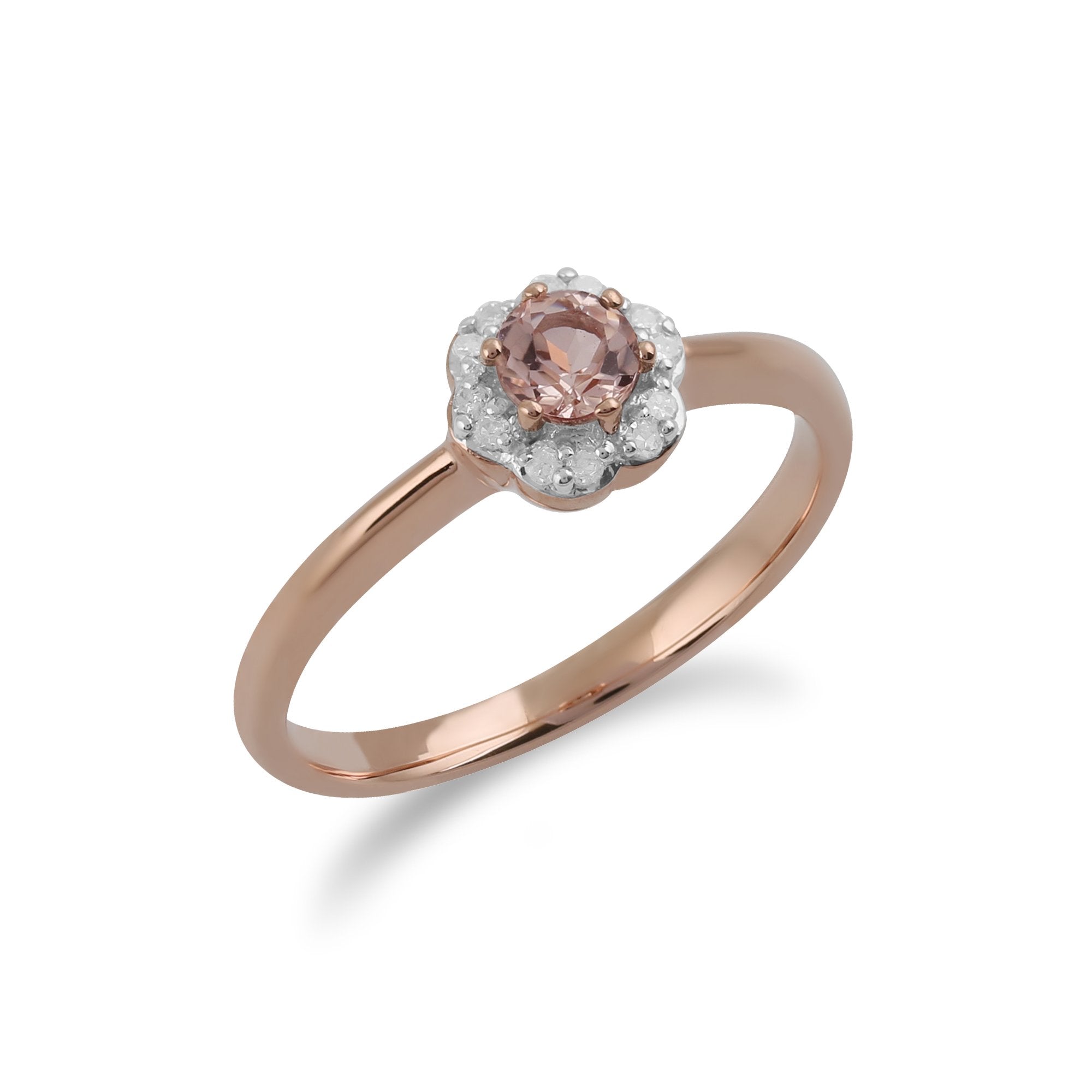 Classic Round Morganite & Diamond Floral Ring in 9ct Rose Gold