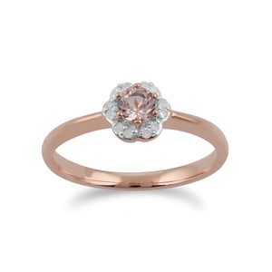 Floral Round Morganite & Diamond 9ct Rose Gold Earring & Ring Set