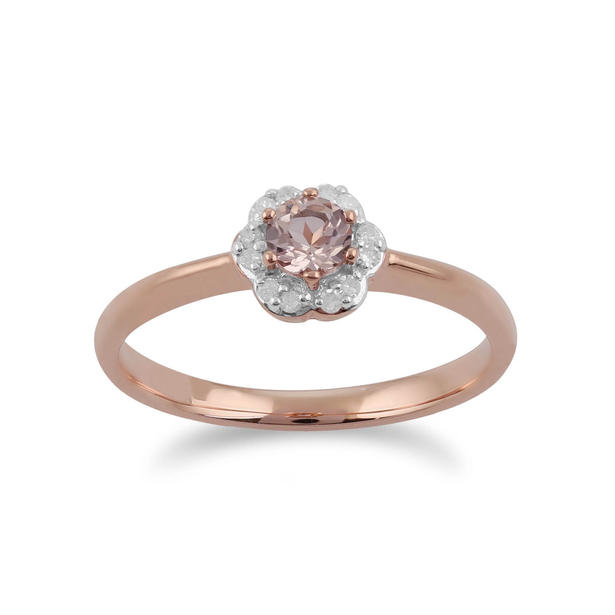 Classic Round Morganite & Diamond Floral Ring in 9ct Rose Gold