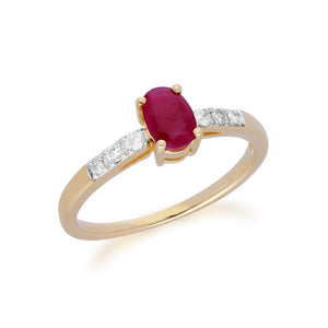Gemondo 9ct Yellow Gold Ruby & Diamond Oval Cut Solitaire Ring Image 2