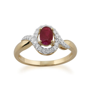 Classic Oval Ruby & Diamond Ring in 9ct Yellow Gold
