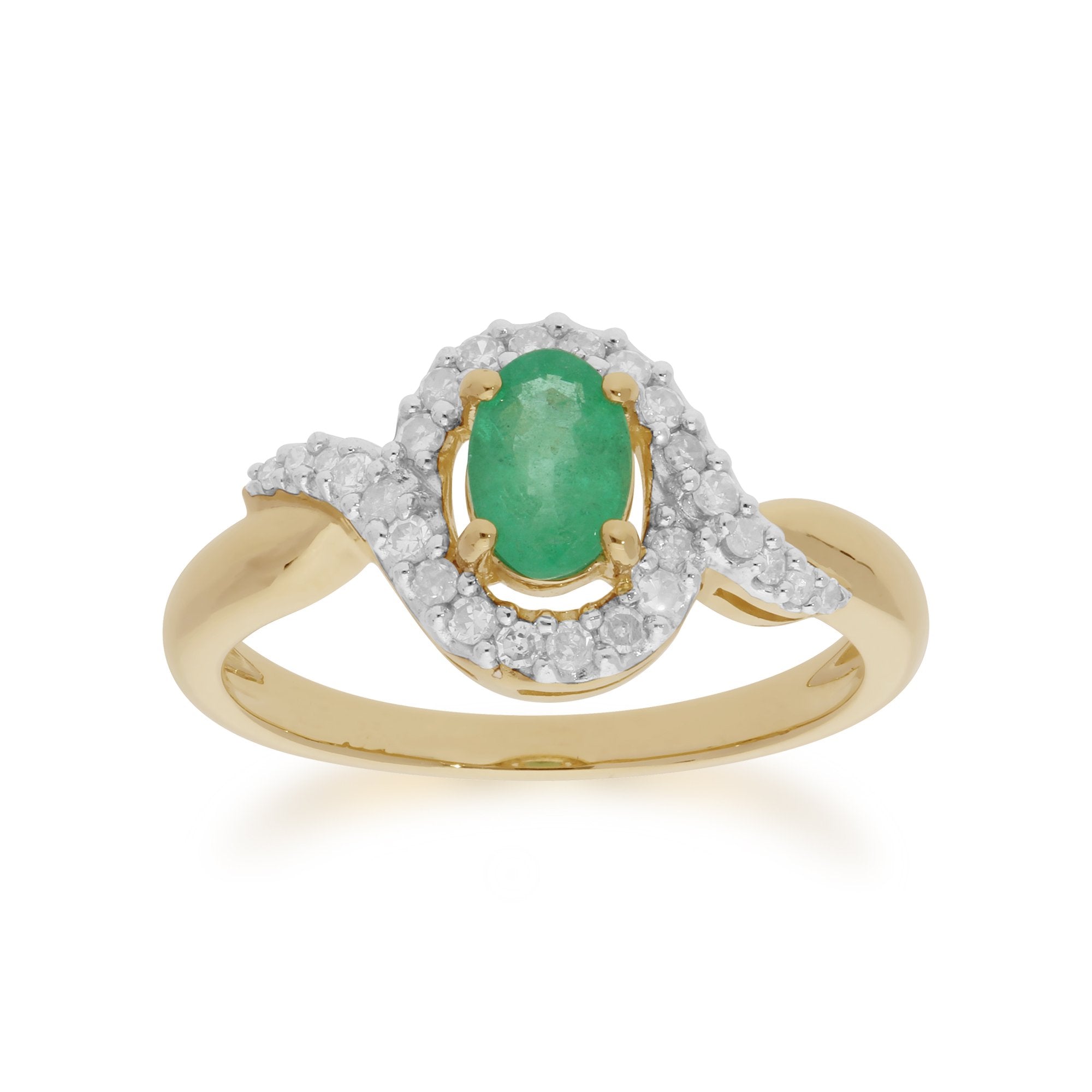 Classic Oval Emerald & Diamond Ring in 9ct Yellow Gold 