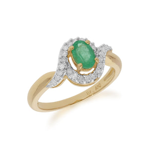Classic Oval Emerald & Diamond Ring in 9ct Yellow Gold 