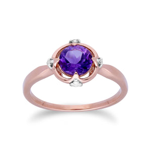 Gemondo 9ct Rose Gold Halo Amethyst & Diamond Round Cut Ring Image 1
