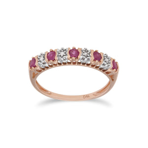 Classic Ruby & Diamond Half Eternity Ring in 9ct Rose Gold
