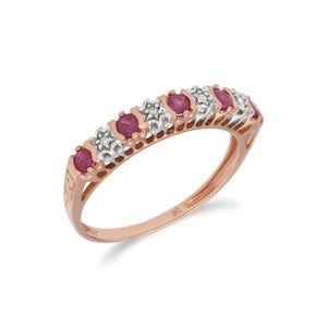 Classic Ruby & Diamond Half Eternity Ring in 9ct Rose Gold