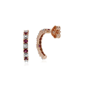 Gemondo 9ct Rose Gold Ruby & Diamond Half Hoop Style Earrings