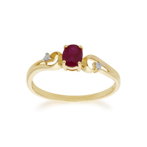 Classic Oval Ruby & Diamond Ring in 9ct Yellow Gold