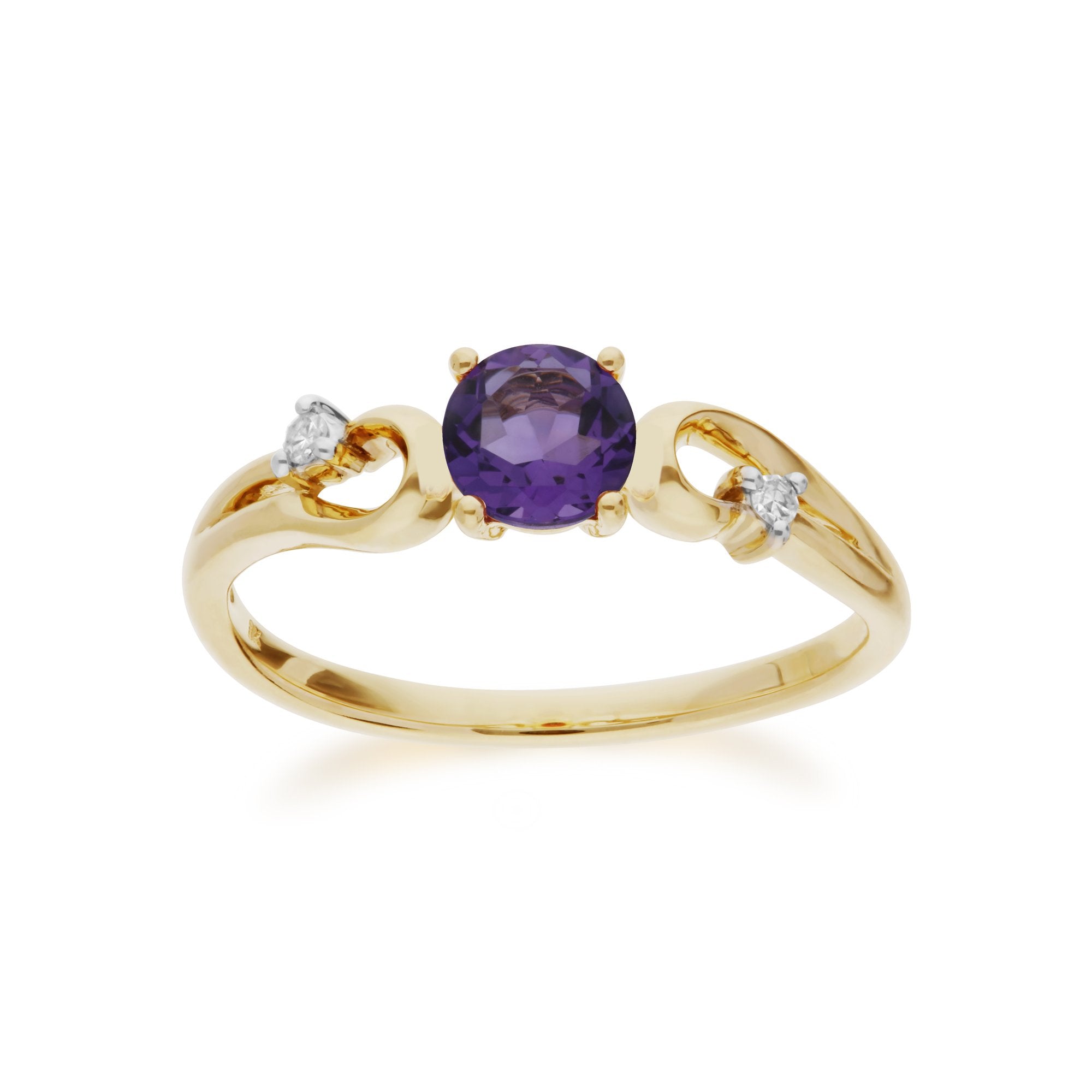 Classic Round Amethyst & Diamond Ring in 9ct Yellow Gold
