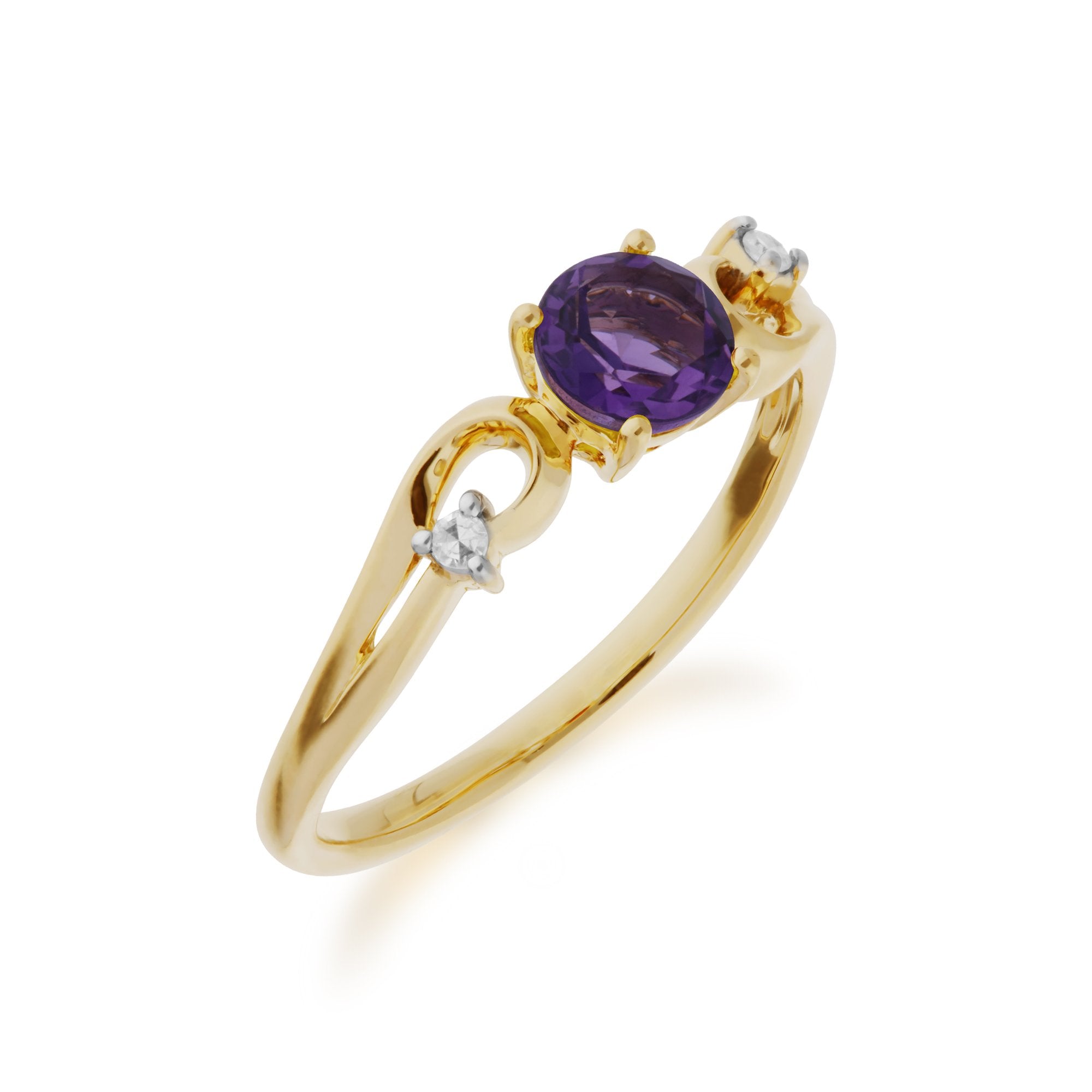 Classic Round Amethyst & Diamond Ring in 9ct Yellow Gold