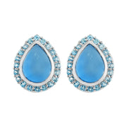 Orecchini a grappolo in argento sterling con giada blu da 2,40 ct e topazio azzurro da 0,40 ct