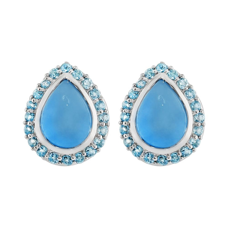Orecchini a grappolo in argento sterling con giada blu da 2,40 ct e topazio azzurro da 0,40 ct