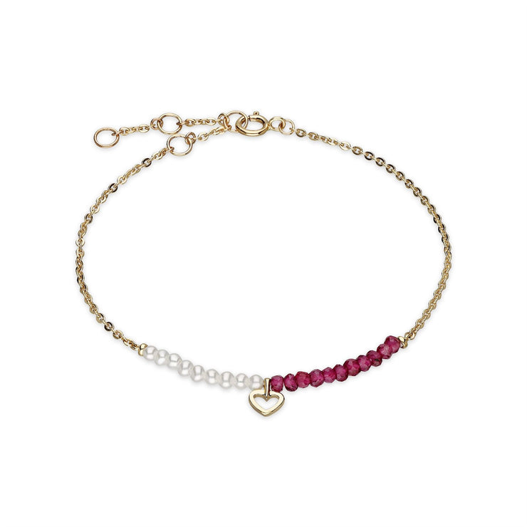 Bracciale Cuore con Perla Coltivata e Rodolite