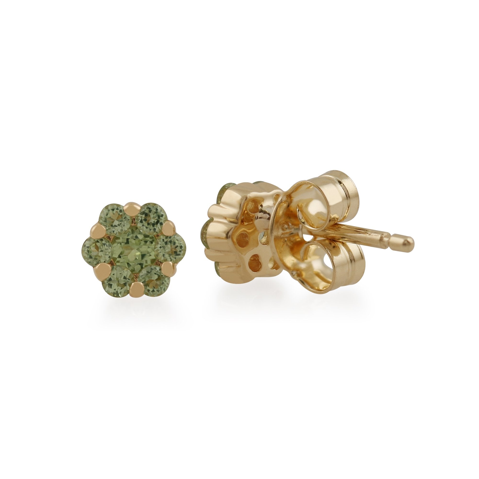 Floral Round Peridot Cluster Stud Earrings in 9ct Yellow Gold