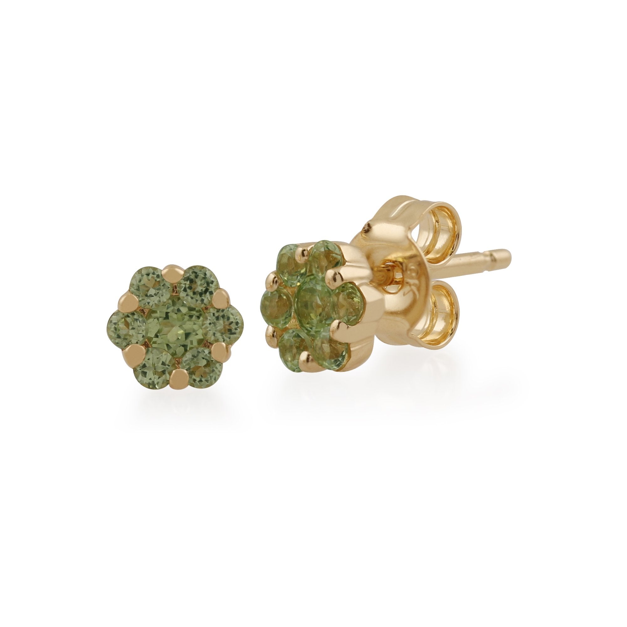 Floral Round Peridot Cluster Stud Earrings in 9ct Yellow Gold