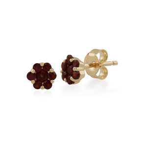 Floral Round Garnet Cluster Stud Earrings in 9ct Yellow Gold